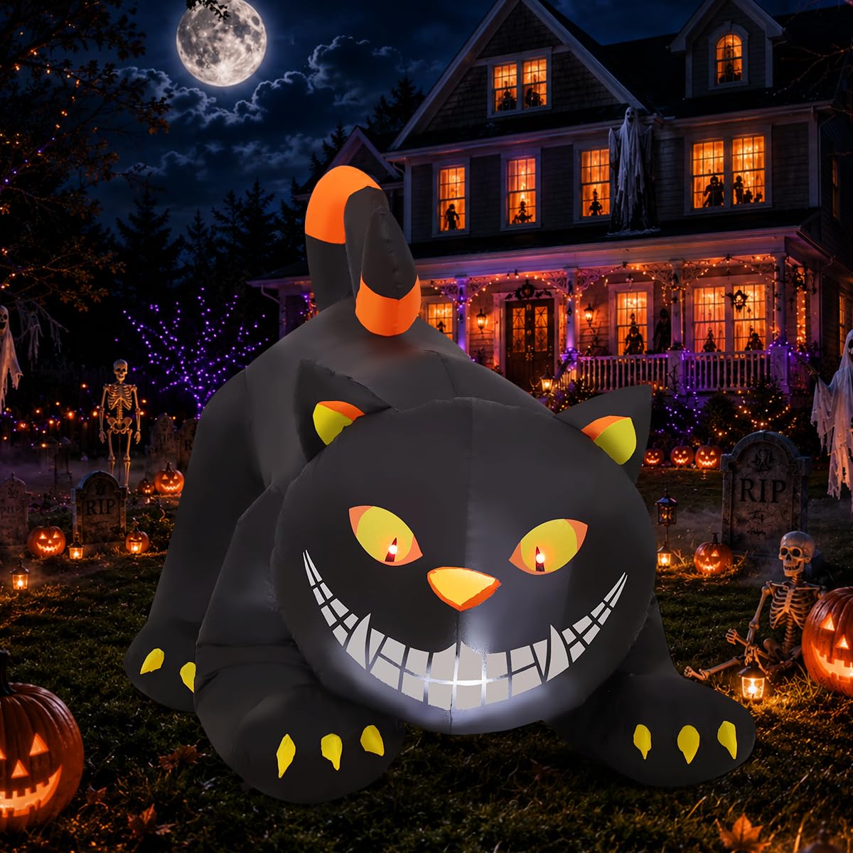 6 FT Halloween Inflatable Black Cat with LED Lights L375009