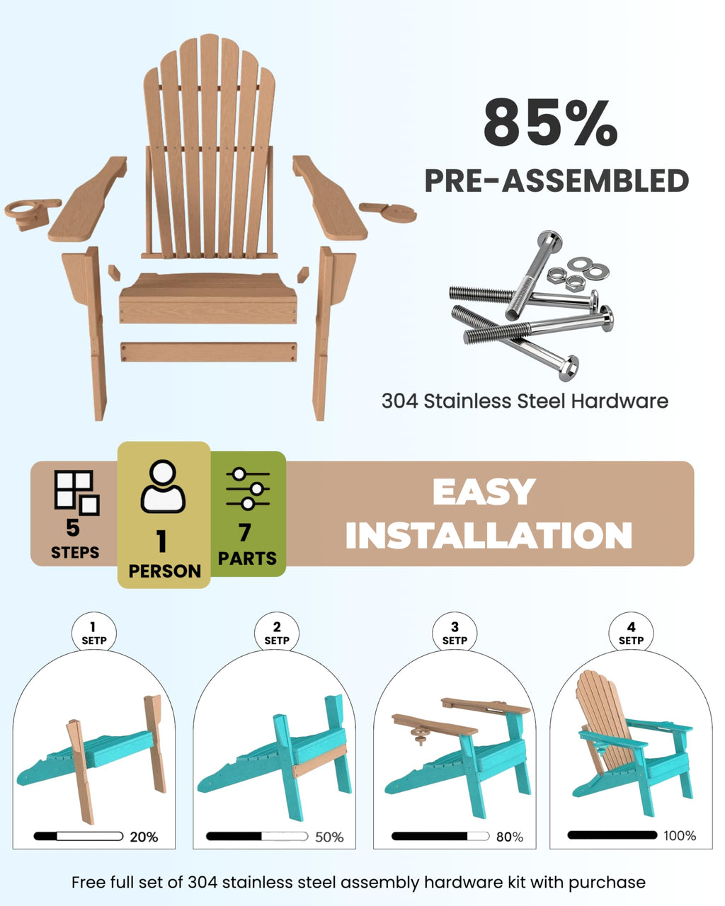 HDPE Adirondack Chair Set of 4 with Cup Holders B318261
