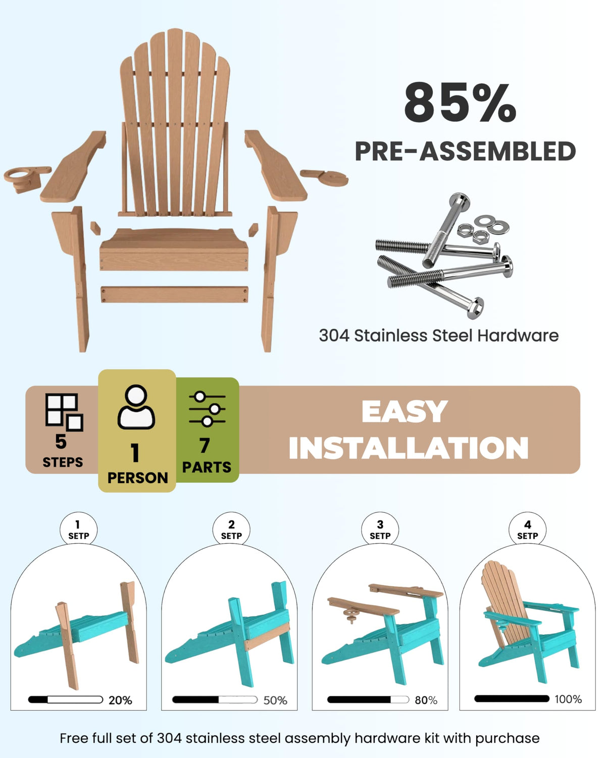HDPE Adirondack Chair Set of 4 with Cup Holders B318261