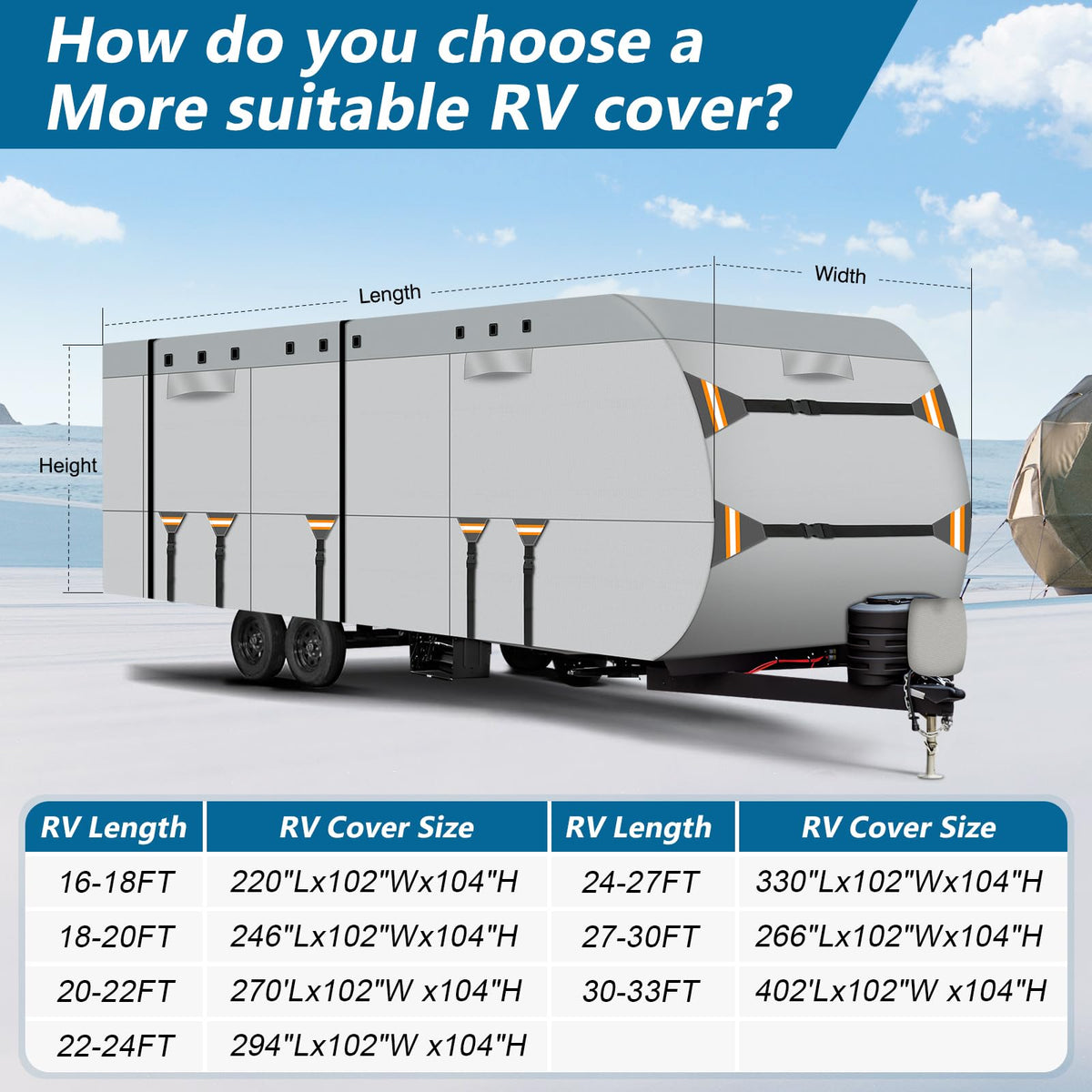 22-24 ft 500D Oxford Waterproof Travel Trailer Cover E917