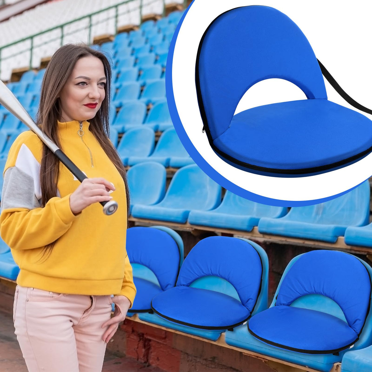 4 Pcs Adjustable Folding Portable Stadium Seats with Back D278549