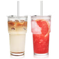 20 oz Ribbed Glass Tumbler with Lids and Straws, Pack of 2 C4117