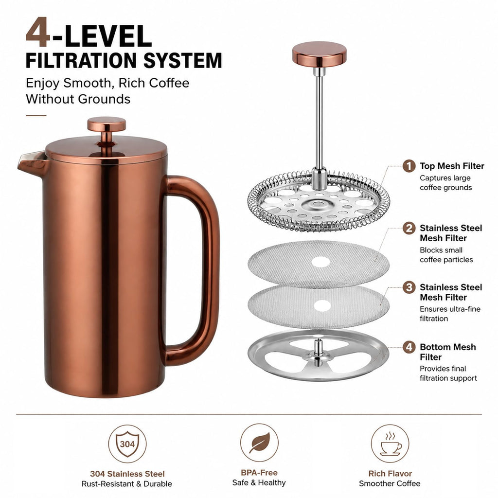 8 Cup Double Wall Insulated Stainless Steel French Coffee Press U573180