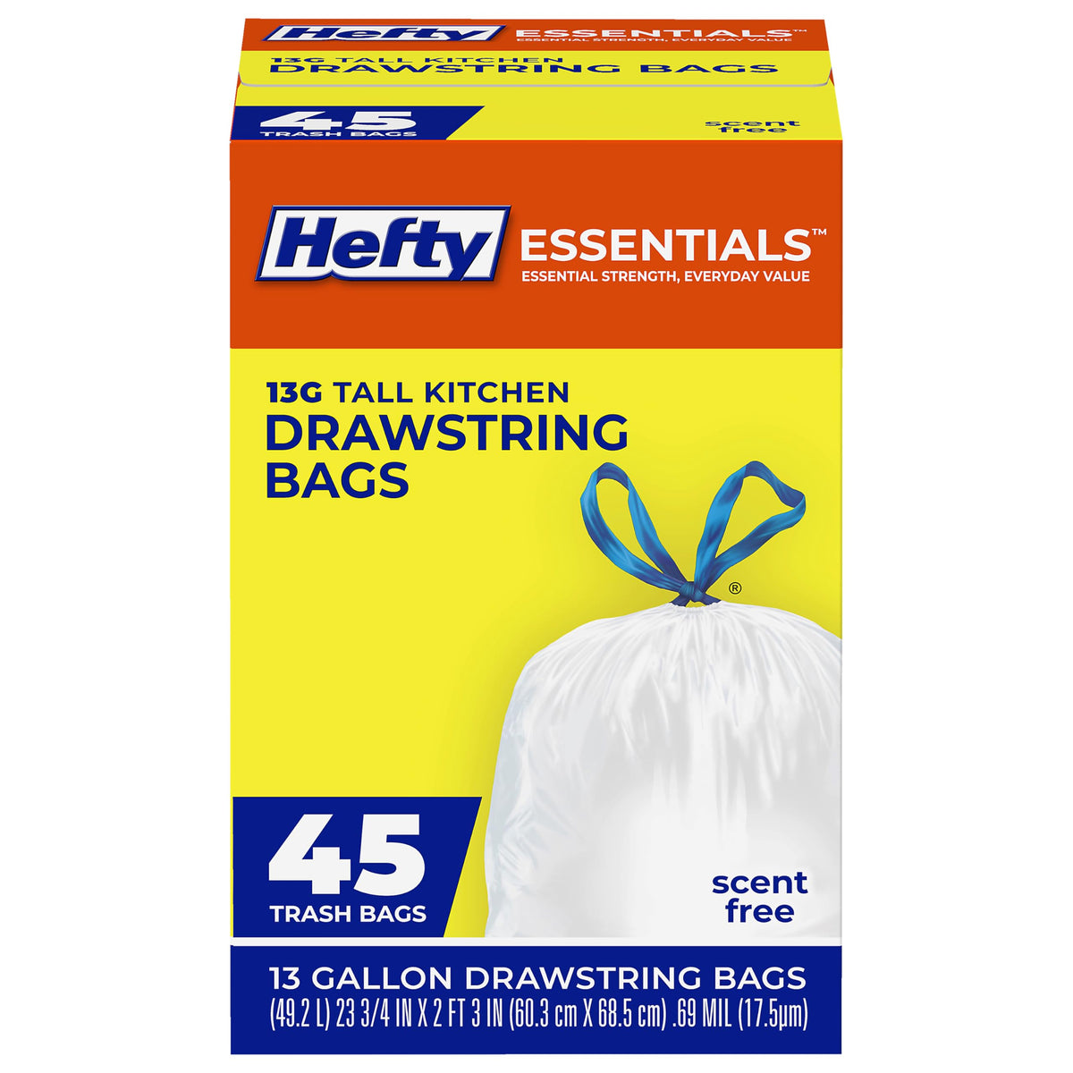 13 Gallon White Unscented Trash Bags 45ct N2750