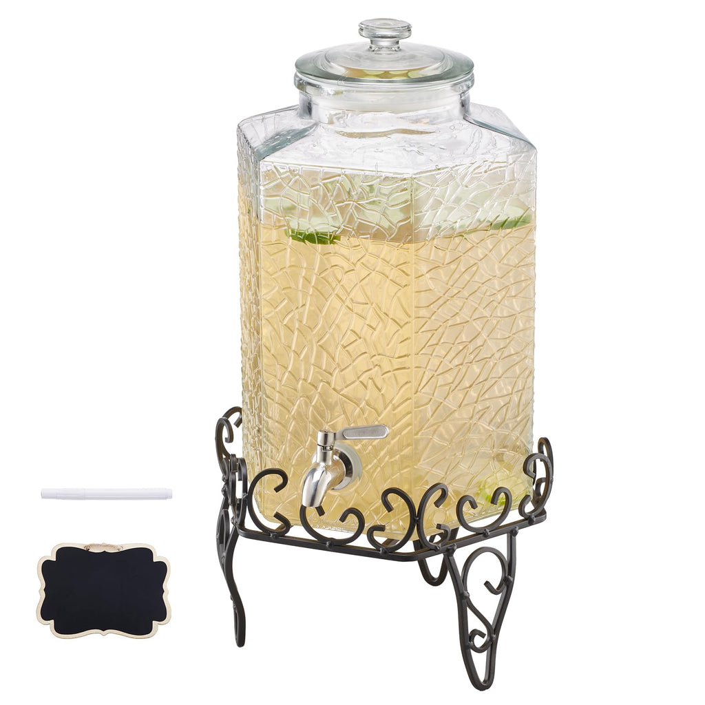 2.5 Gallon Glass Beverage Dispenser with Metal Stand H809