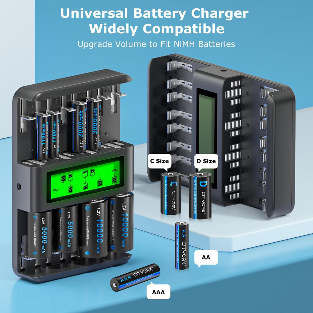 16 Bay Rechargeable Battery Charger with LCD Display V34571