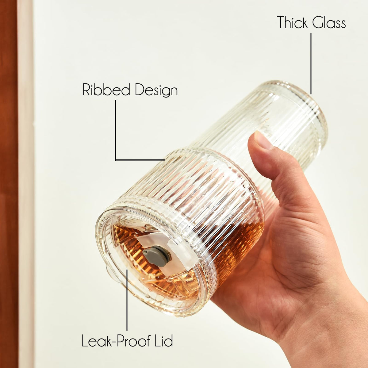 20 oz Ribbed Glass Tumbler with Lids and Straws, Pack of 2 C4117