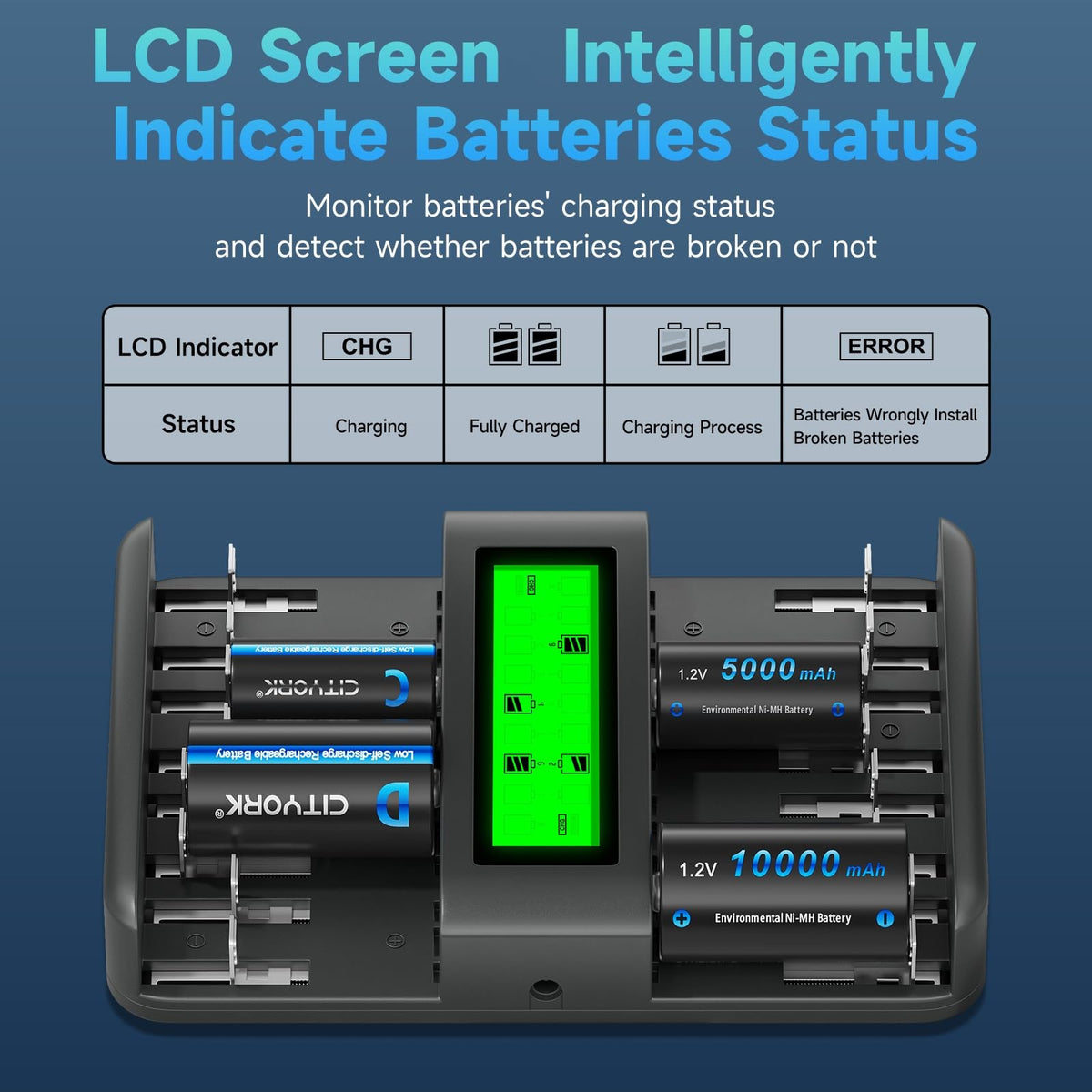 16 Bay Rechargeable Battery Charger with LCD Display V34571