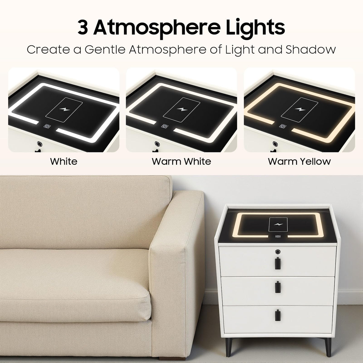 3 Drawer Smart Nightstand with Bluetooth Speaker USB Charging X8401