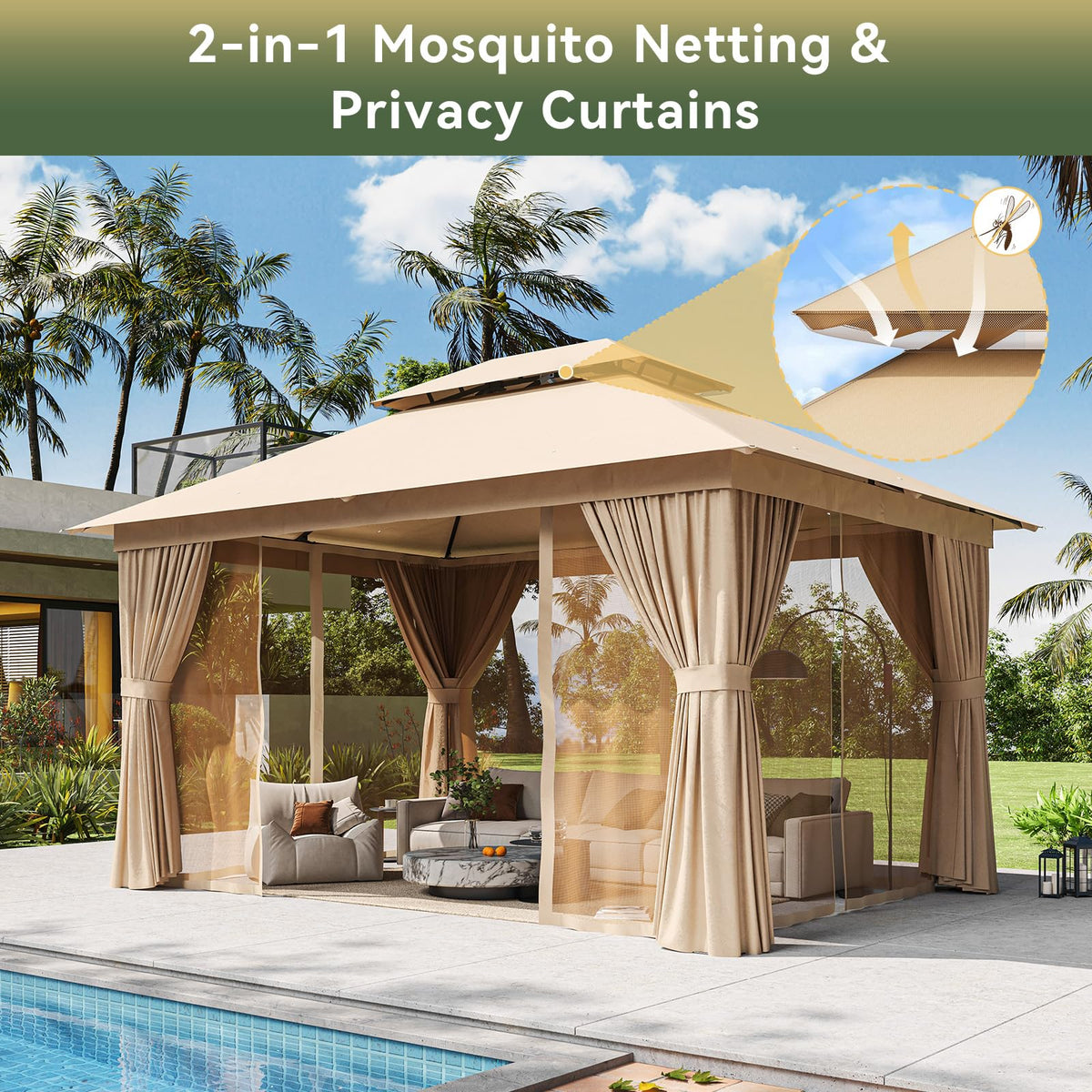 12'x10' Beige Metal Gazebo U324