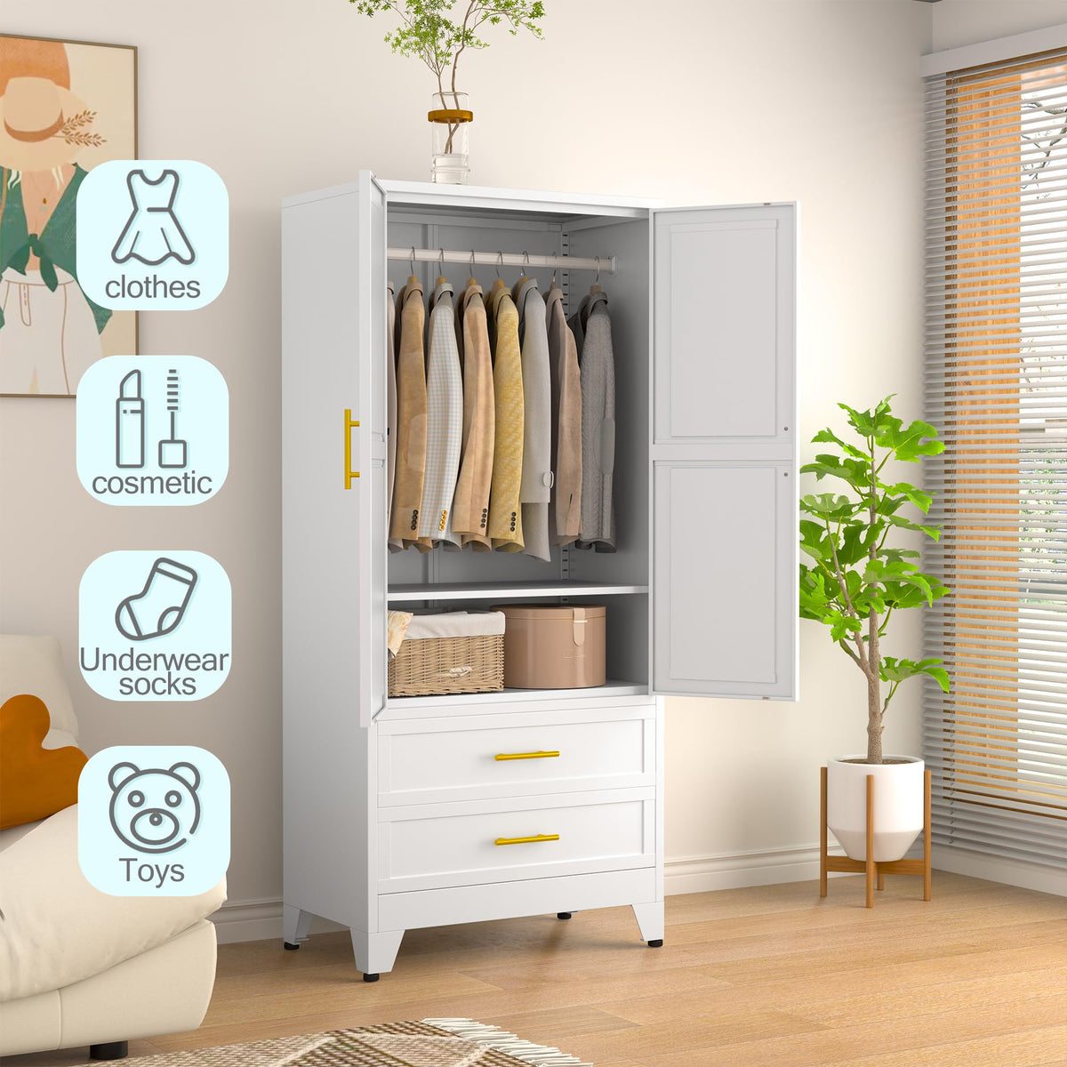 Metal Armoire Wardrobe Closet L9144