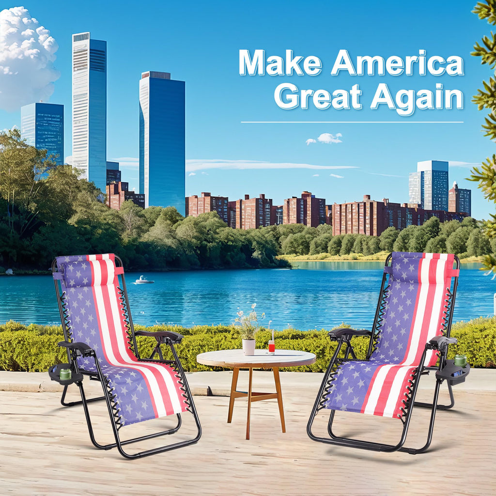Set of 2 Adjustable Steel Mesh Zero Gravity Lounge Chairs with Pillows & Cup Holder Trays N2193