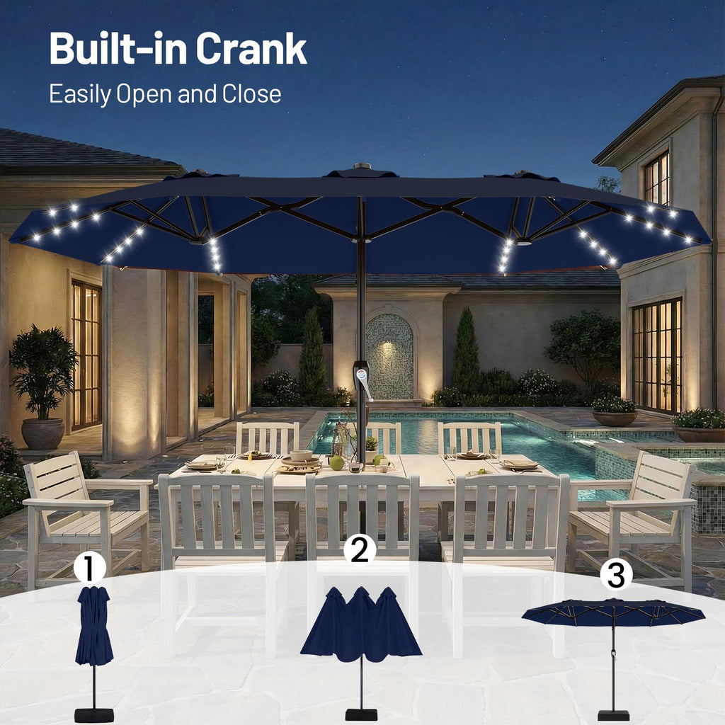 15FT Double Sided Solar Lights Patio Umbrella R252