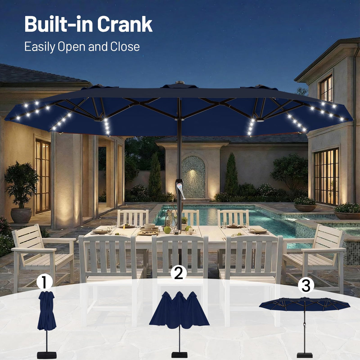 15FT Double Sided Solar Lights Patio Umbrella R252