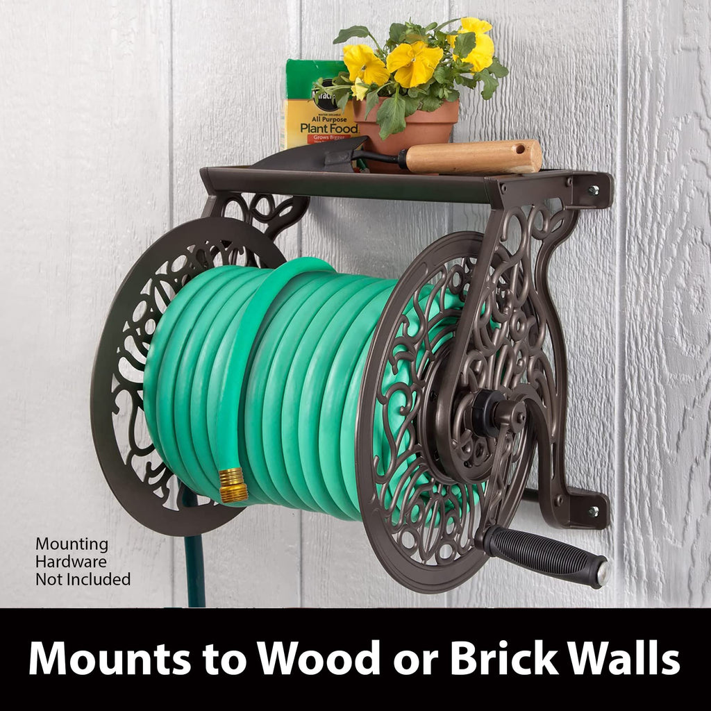 Cast Aluminum Wall Mount Hose Reel, Holds 125-Feet of 5/8-Inch Hose - Bronze E248