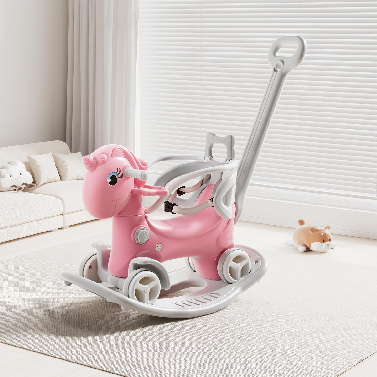 4 in 1 Rocking Horse with Push Handle and Balance Board U1529