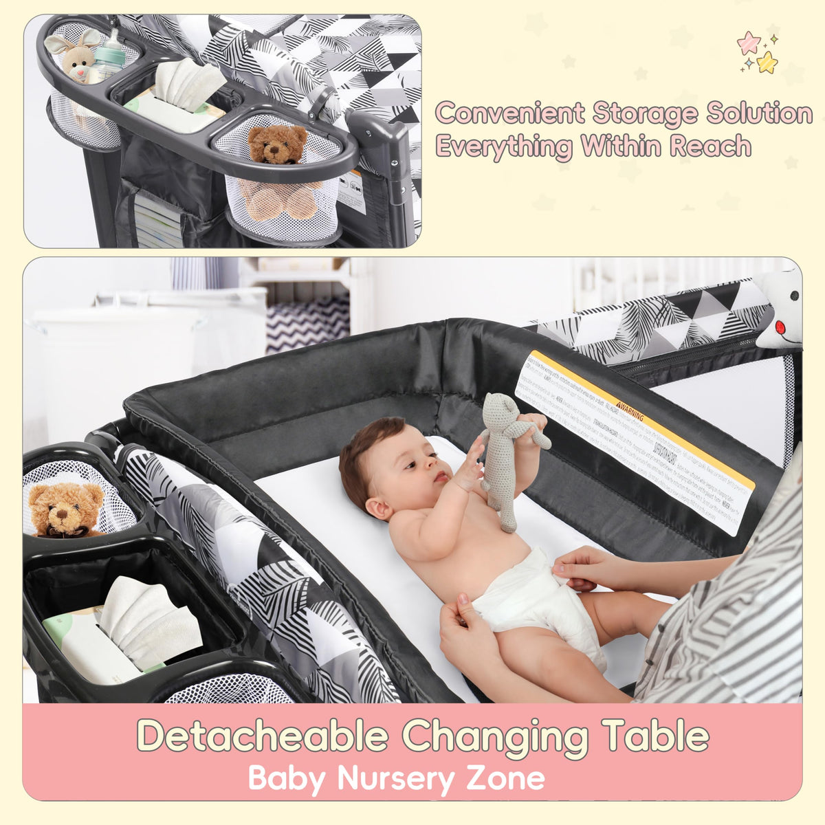 5-in-1 Baby Bassinet Bedside Sleeper with Changing Table S21236