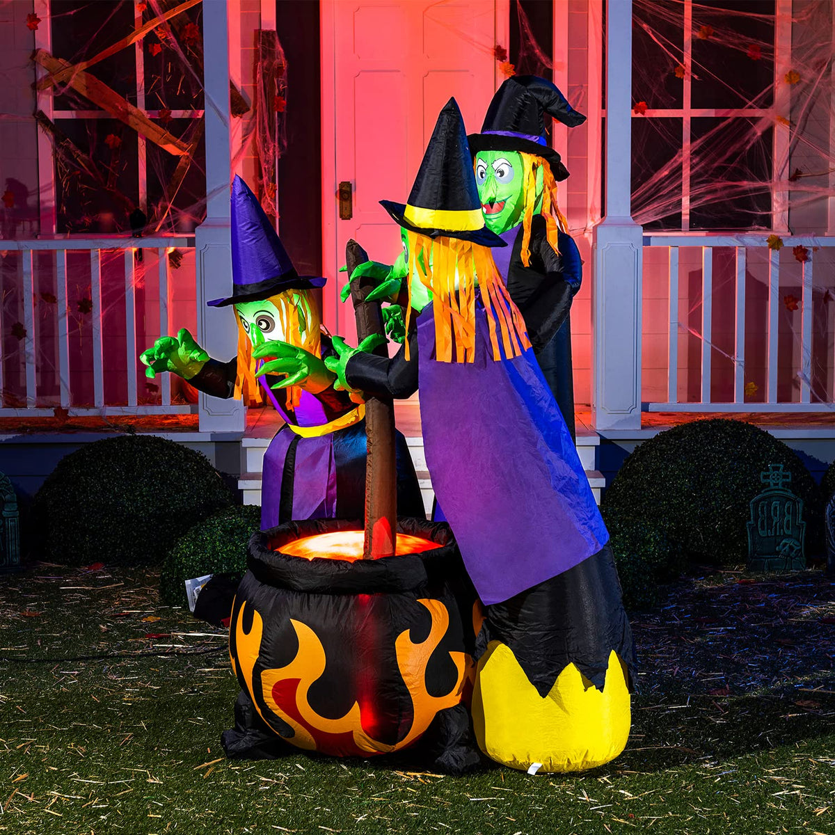 6 FT Halloween Inflatables Three Witch Cauldron with LEDs P7856