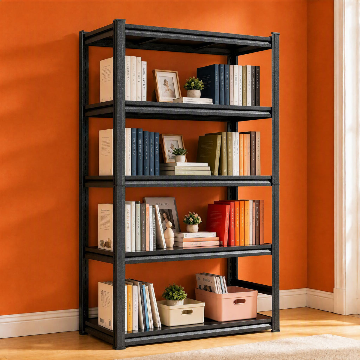 5 Tier Black Metal Bookshelf E8938