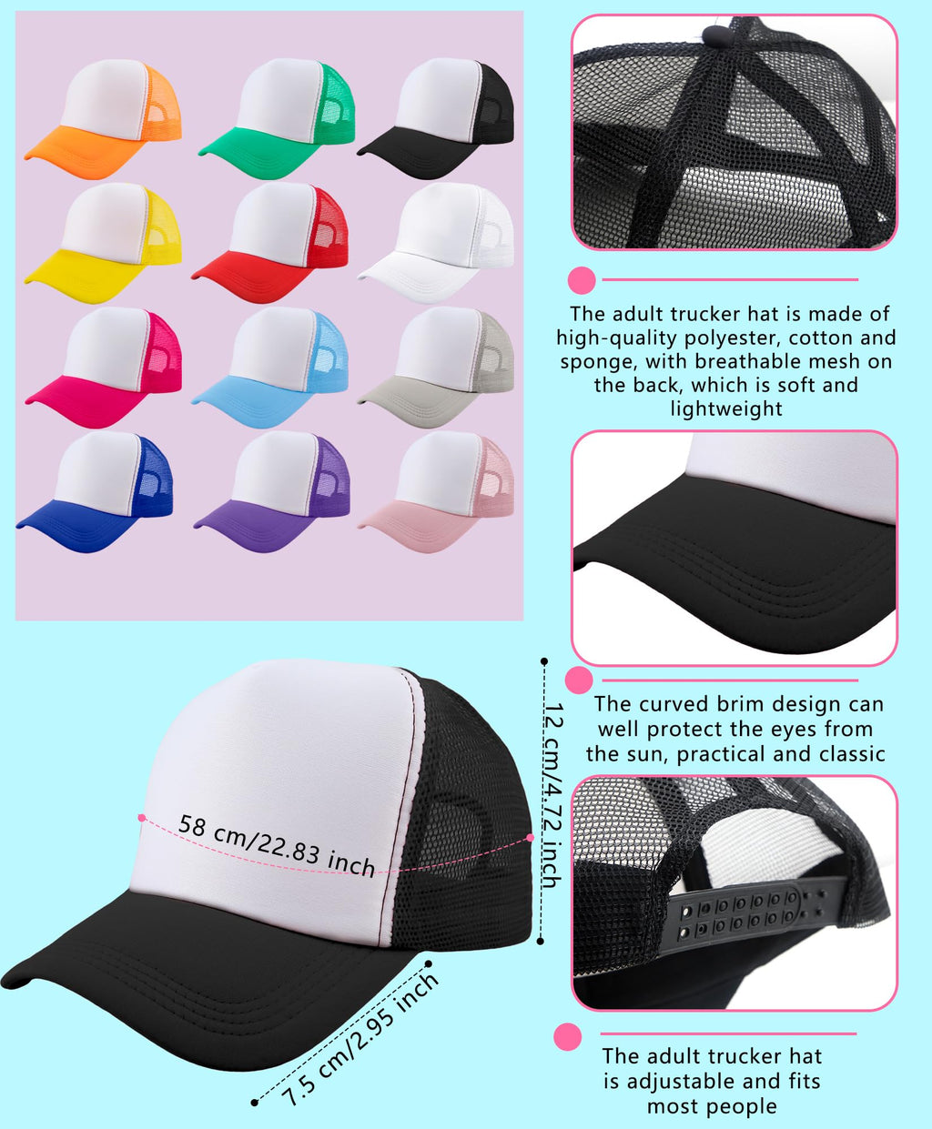 30 Pack Sublimation Trucker Caps Mesh Baseball Hat F7023
