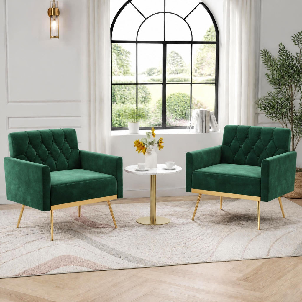 Green Velvet Accent Chairs Set of 2 W303096