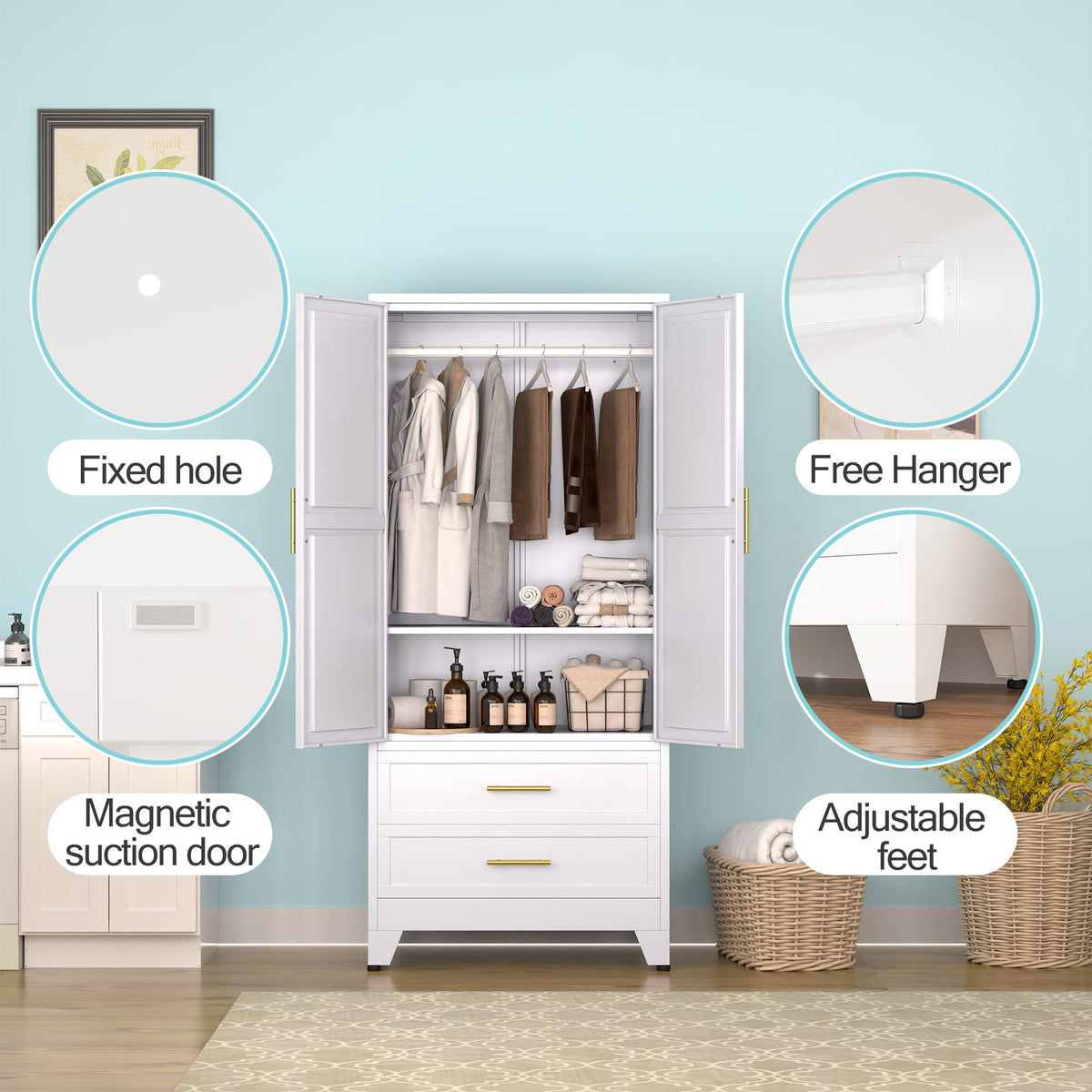 Metal Armoire Wardrobe Closet L9144