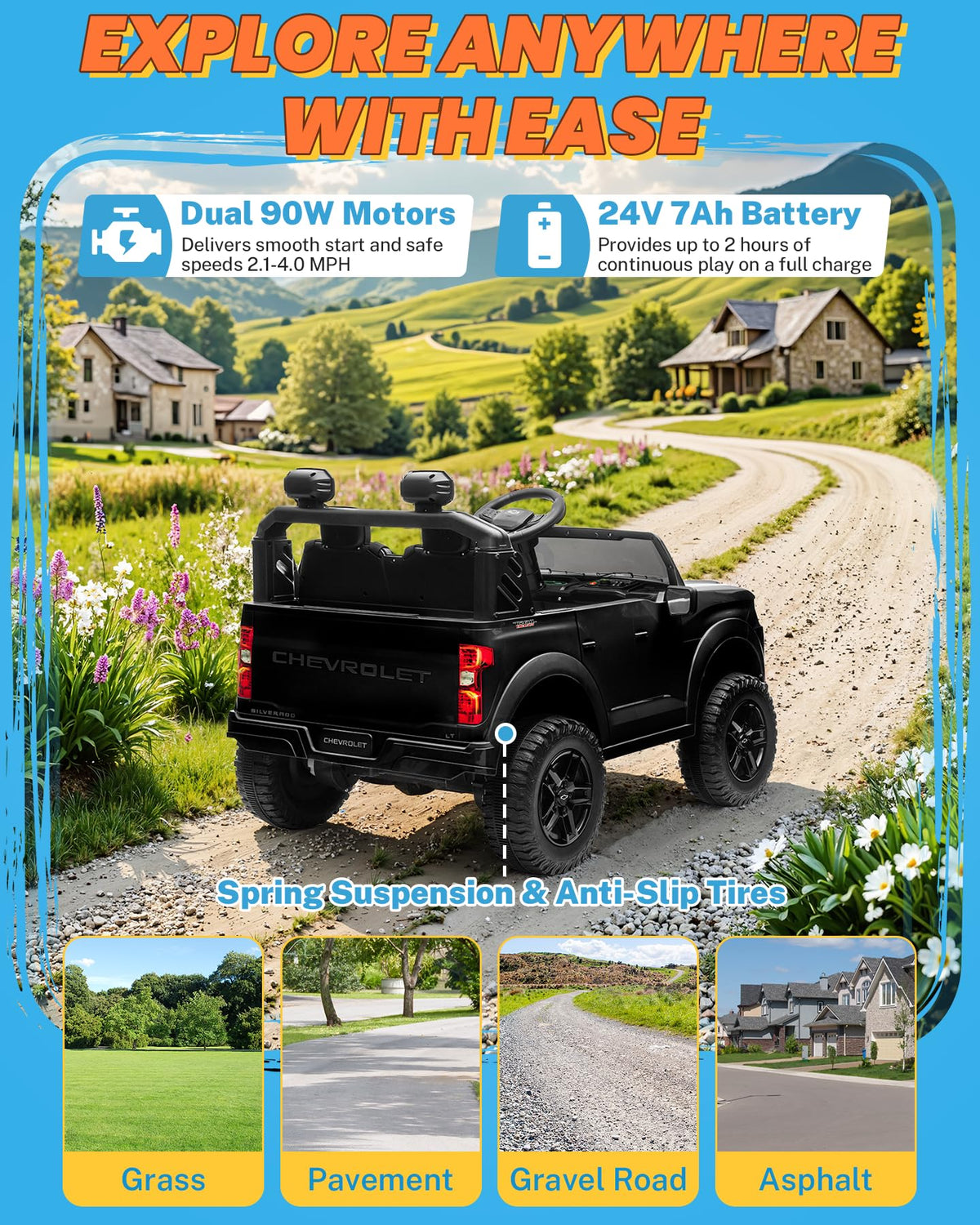 24V 2 Seater Ride on Car with Remote Control, Black A235