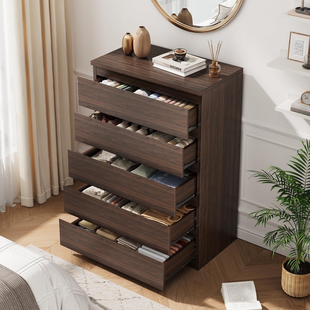 Brown 5 Drawer Wood Dresser R51417