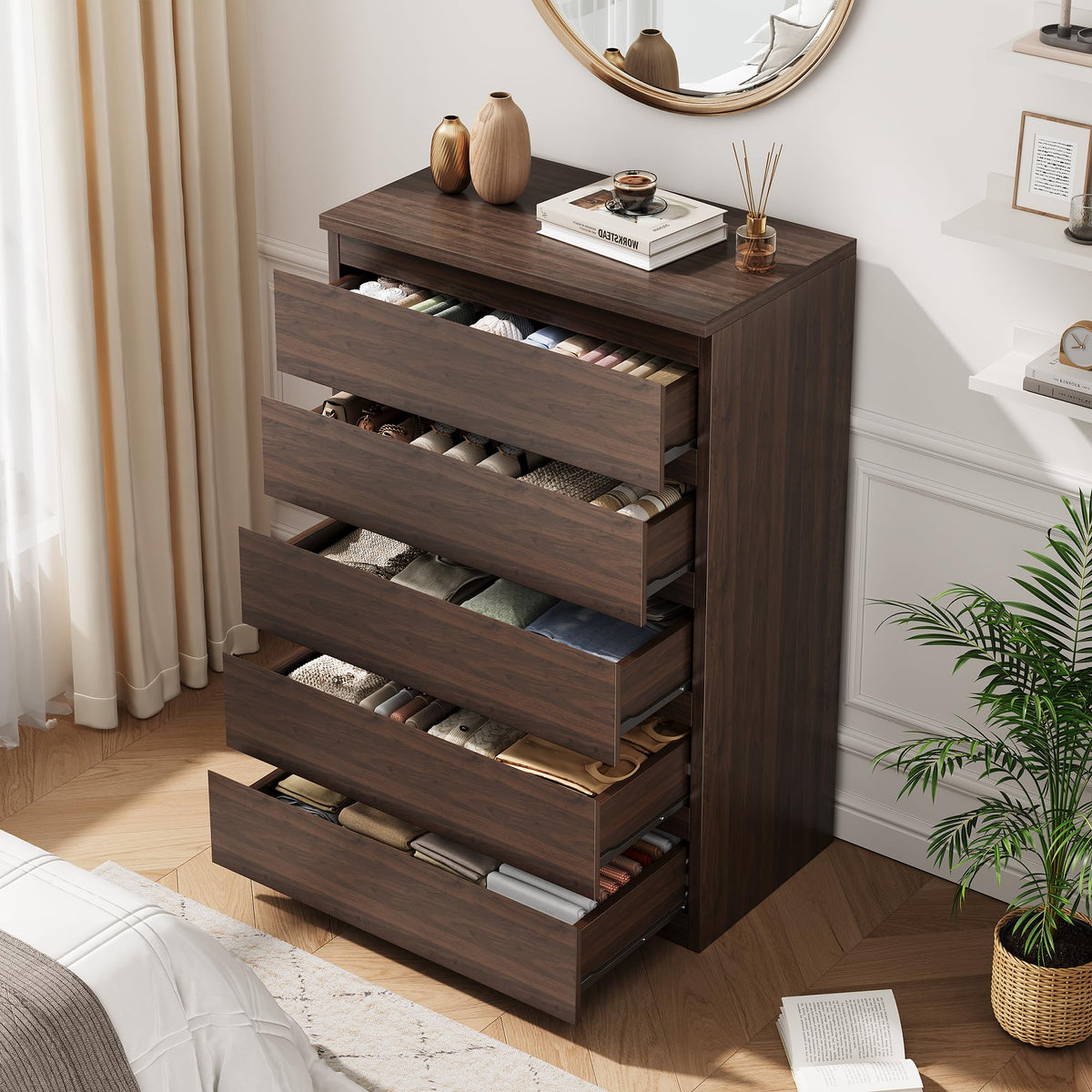 Brown 5 Drawer Wood Dresser R51417