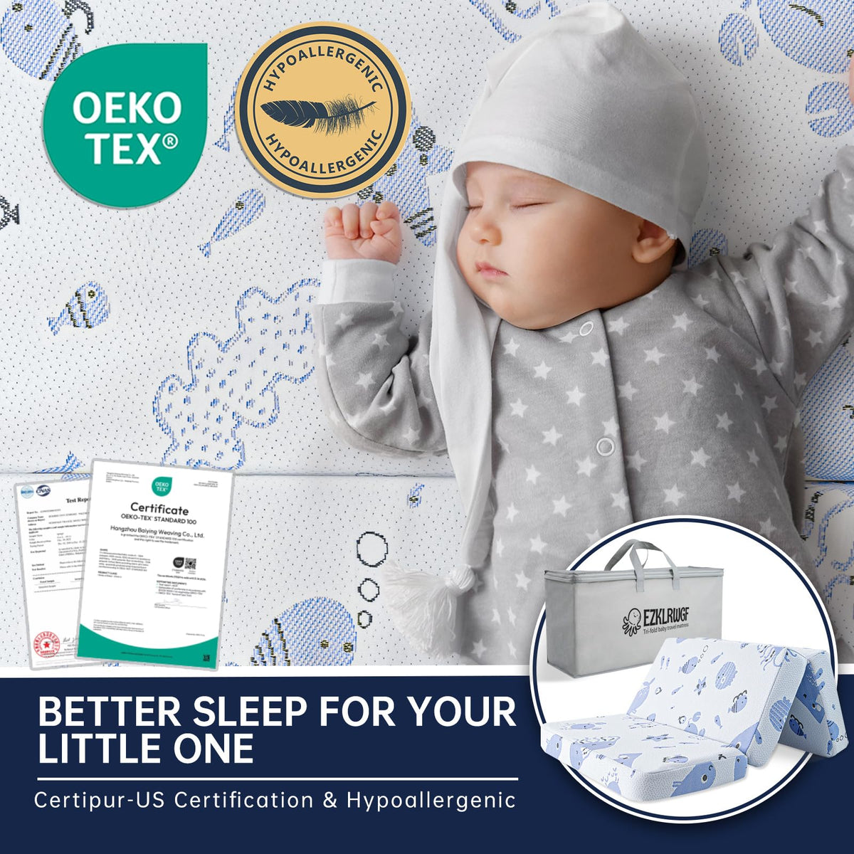 Dual Sided Soft & Firm Memory Foam Trifold Pack and Play Mattress N692