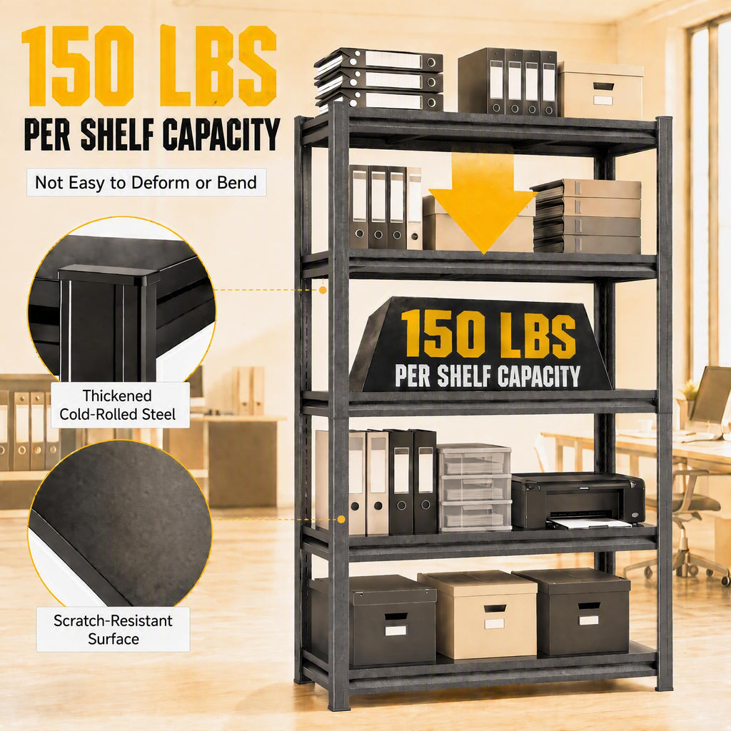 5 Tier Black Metal Bookshelf E8938
