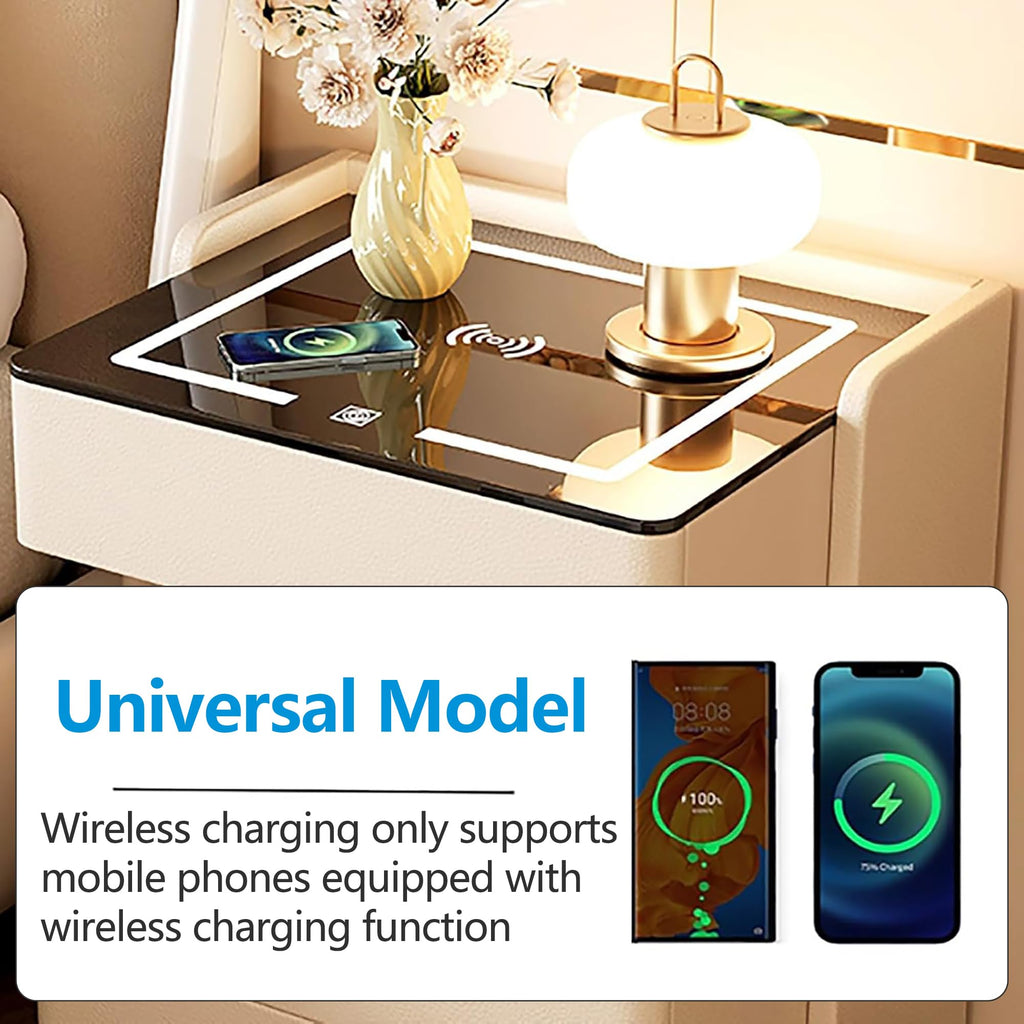 Off White 3 Drawer Wooden Nightstand with Wireless Charging R47166