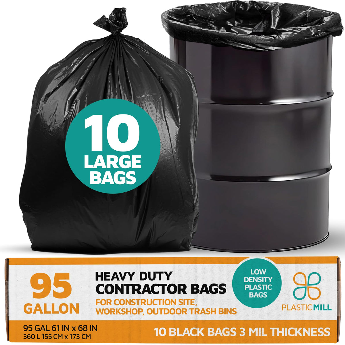 95-Gallon Black Heavy Duty Contractor Bags 10-Count U10020