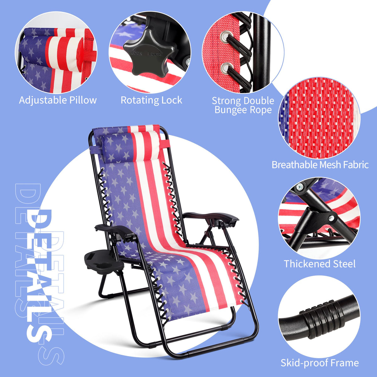 Set of 2 Adjustable Steel Mesh Zero Gravity Lounge Chairs with Pillows & Cup Holder Trays N2193