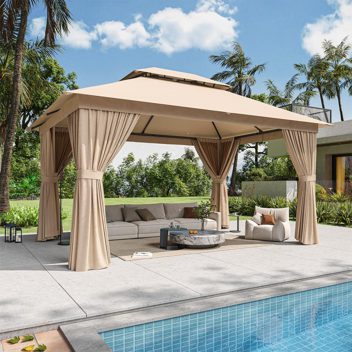 12'x10' Beige Metal Gazebo U324