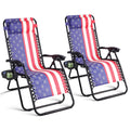 Set of 2 Adjustable Steel Mesh Zero Gravity Lounge Chairs with Pillows & Cup Holder Trays N2193