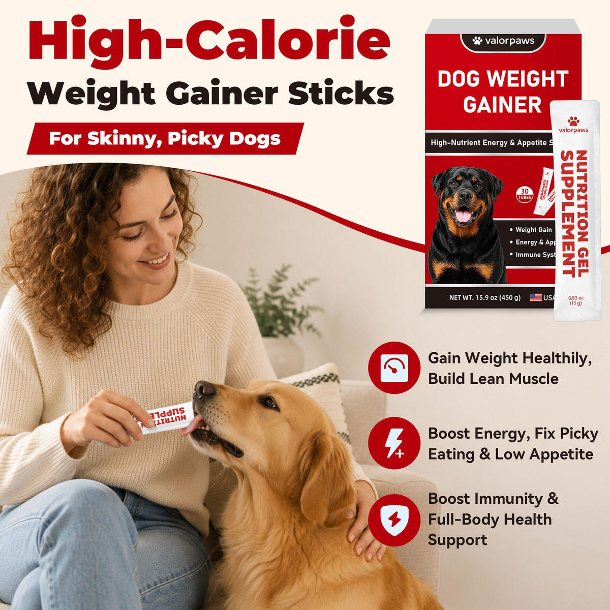 High Calorie Weight Gain Supplement for Dogs with Probiotics, Taurine & Vitamin E T20874