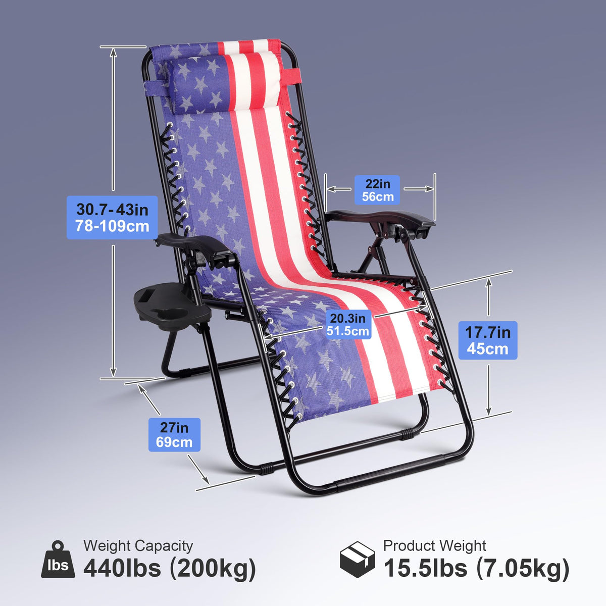 Set of 2 Adjustable Steel Mesh Zero Gravity Lounge Chairs with Pillows & Cup Holder Trays N2193