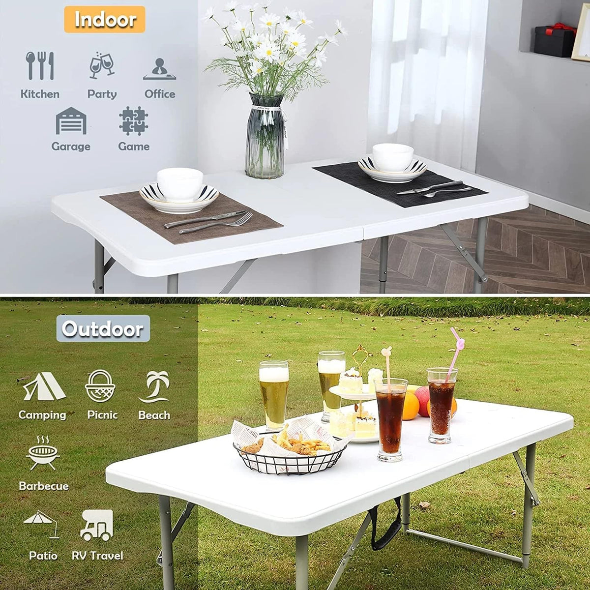 4 Foot Portable Heavy Duty Plastic Folding Table V1969