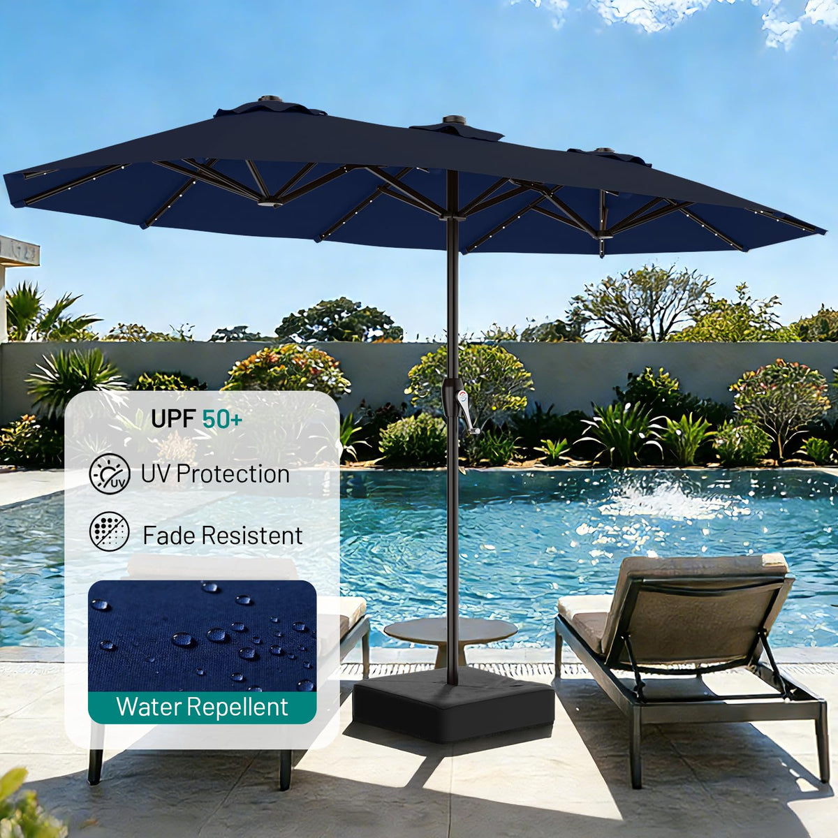 15FT Double Sided Solar Lights Patio Umbrella R252