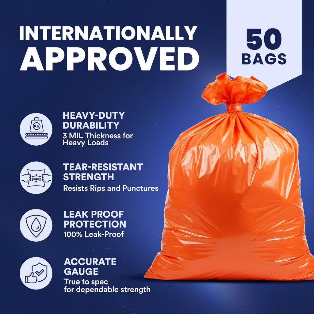 42 Gallon 3.0 Mil Orange Heavy Duty Contractor Trash Bags 50 Count S21549