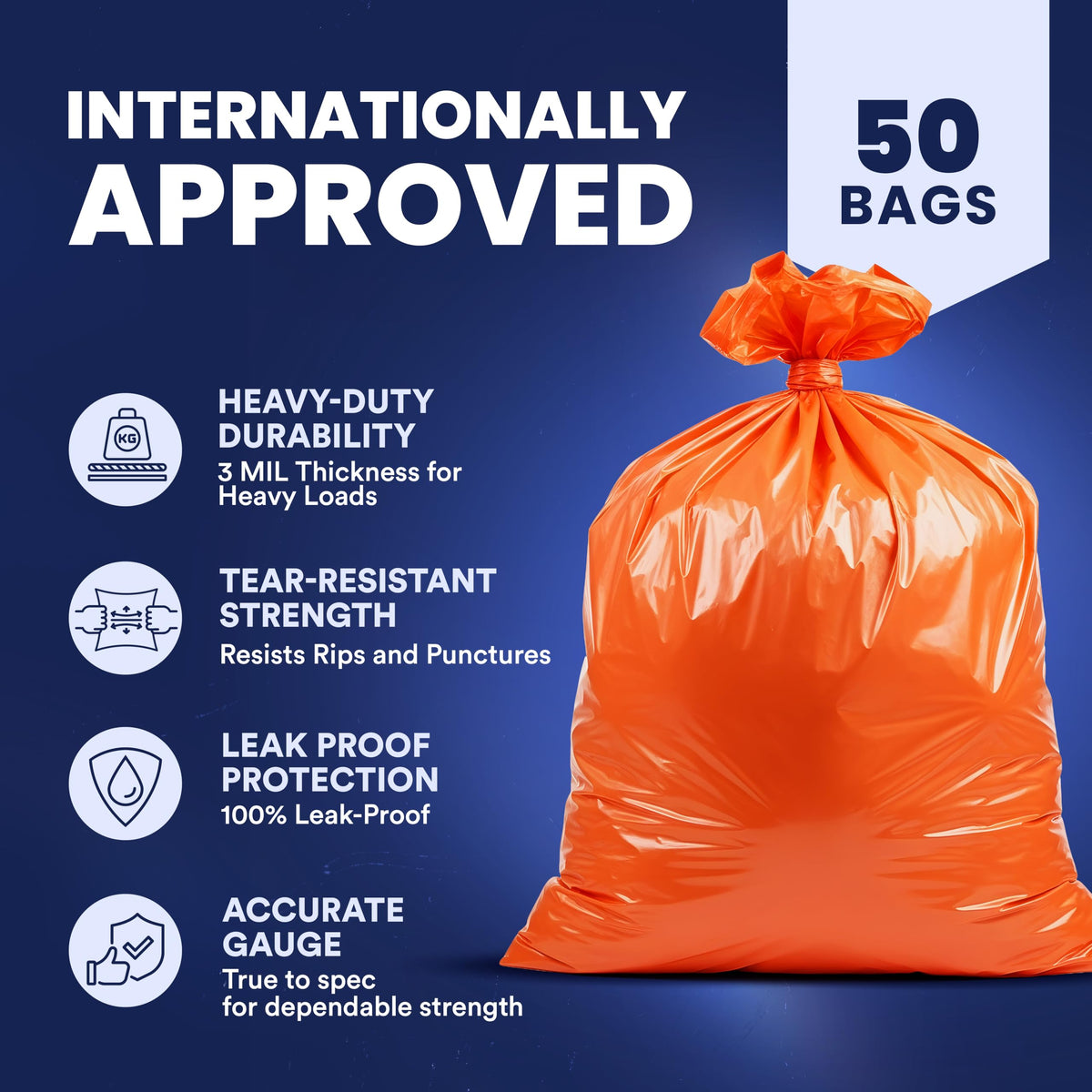 42 Gallon 3.0 Mil Orange Heavy Duty Contractor Trash Bags 50 Count S21549