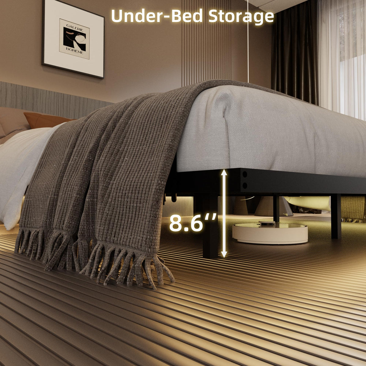 King Size Metal Platform Bed Frame with Charging Station and LED Lights F163734