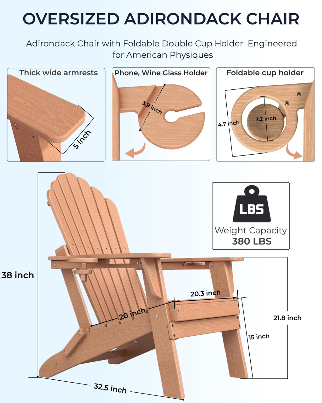HDPE Adirondack Chair Set of 4 with Cup Holders B318261