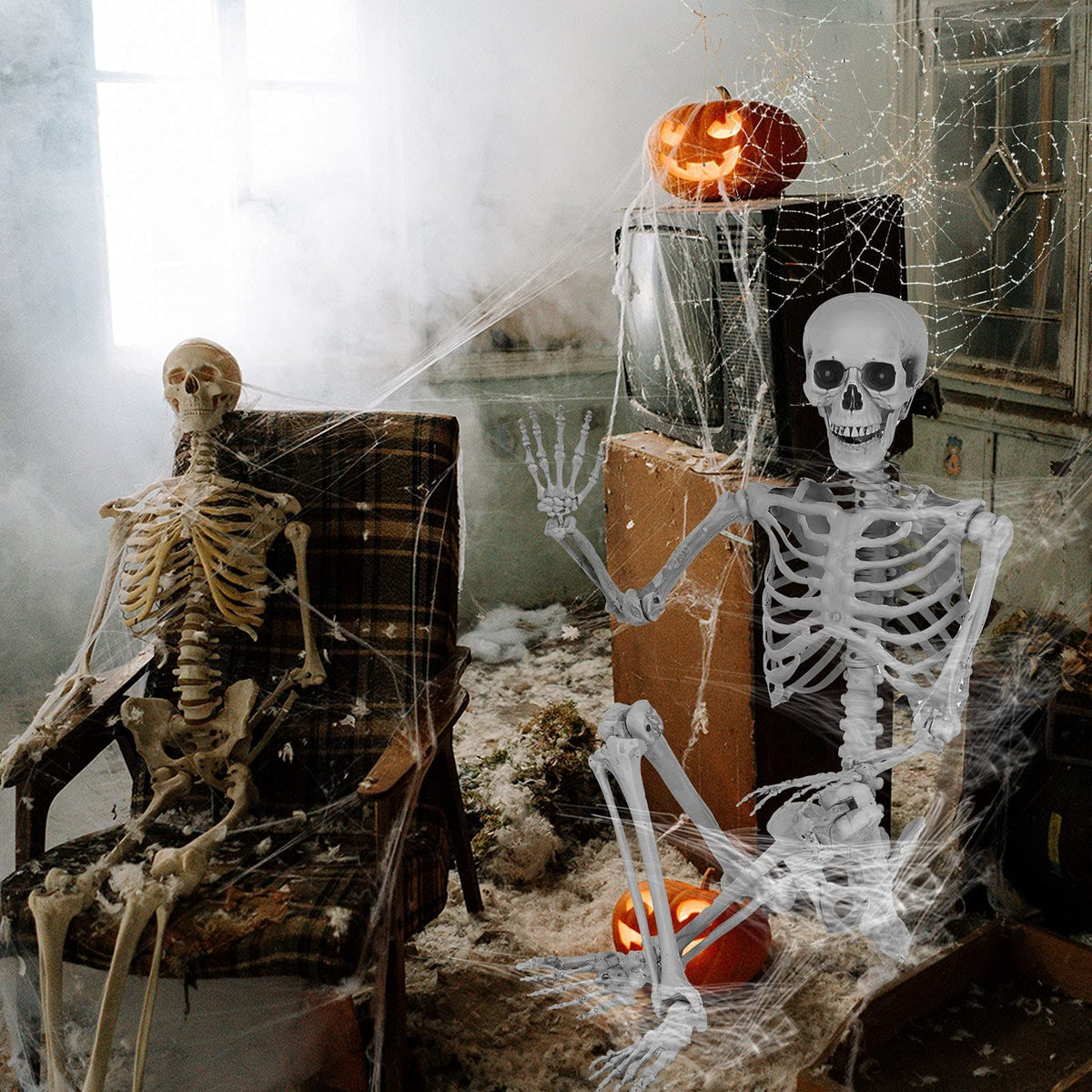 5.4 Ft Lighted Life Size Plastic Skeleton with Movable Joint V42884
