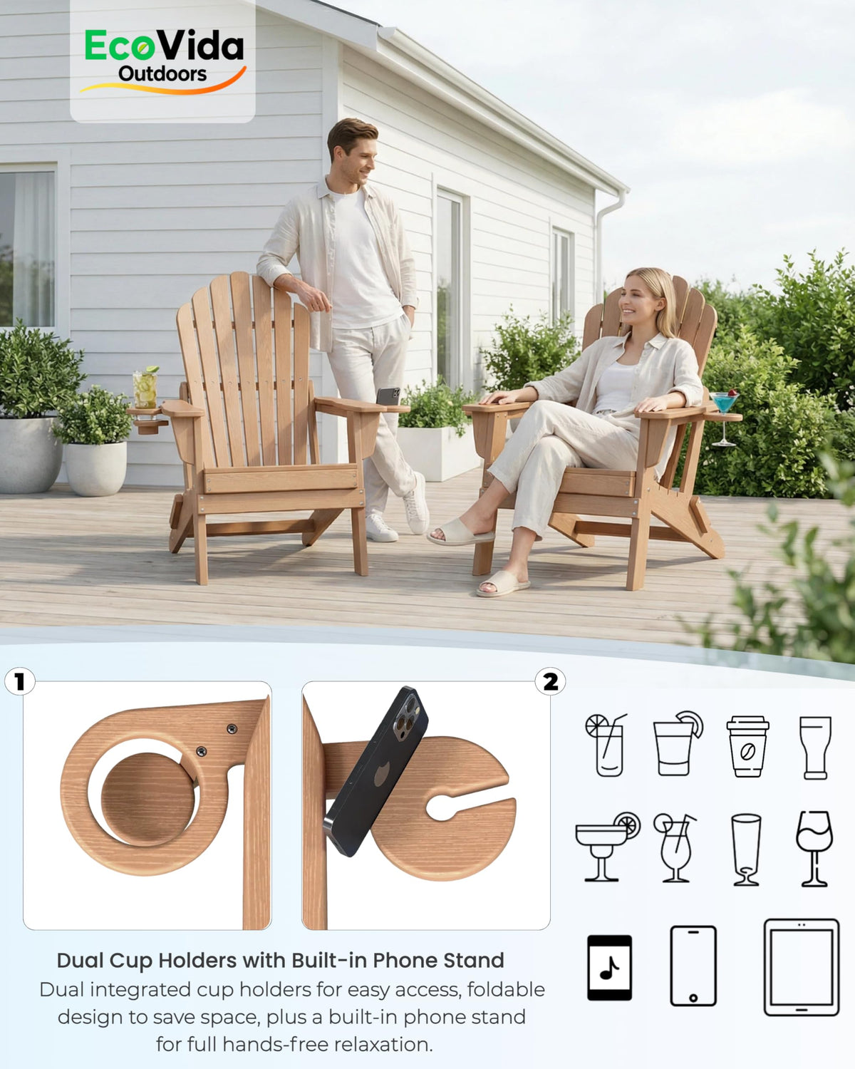 HDPE Adirondack Chair Set of 4 with Cup Holders B318261
