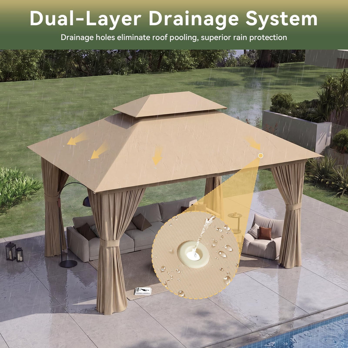 12'x10' Beige Metal Gazebo U324
