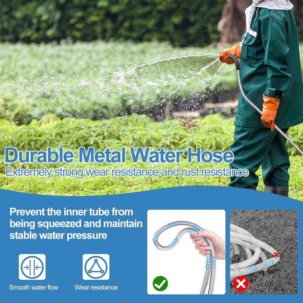 100ft 304 Stainless Steel Metal Garden Hose with Rubber Grip D4865
