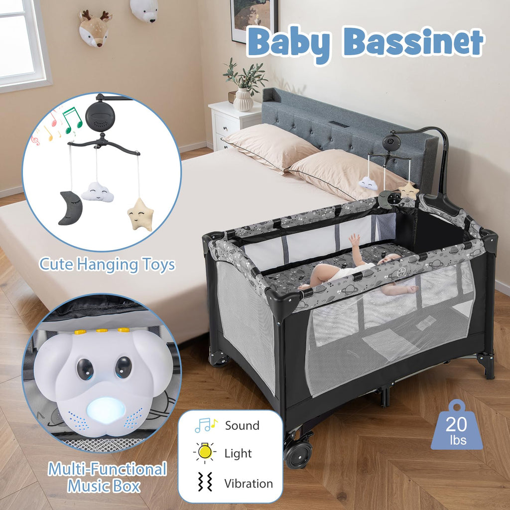 4 in 1 Portable Baby Playard with Bassinet and Changing Table R677032