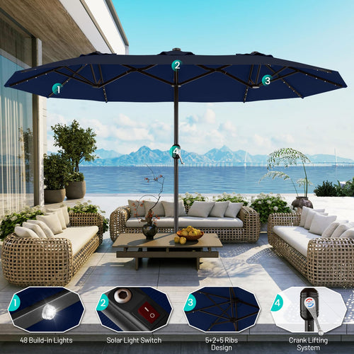 15FT Double Sided Solar Lights Patio Umbrella R252
